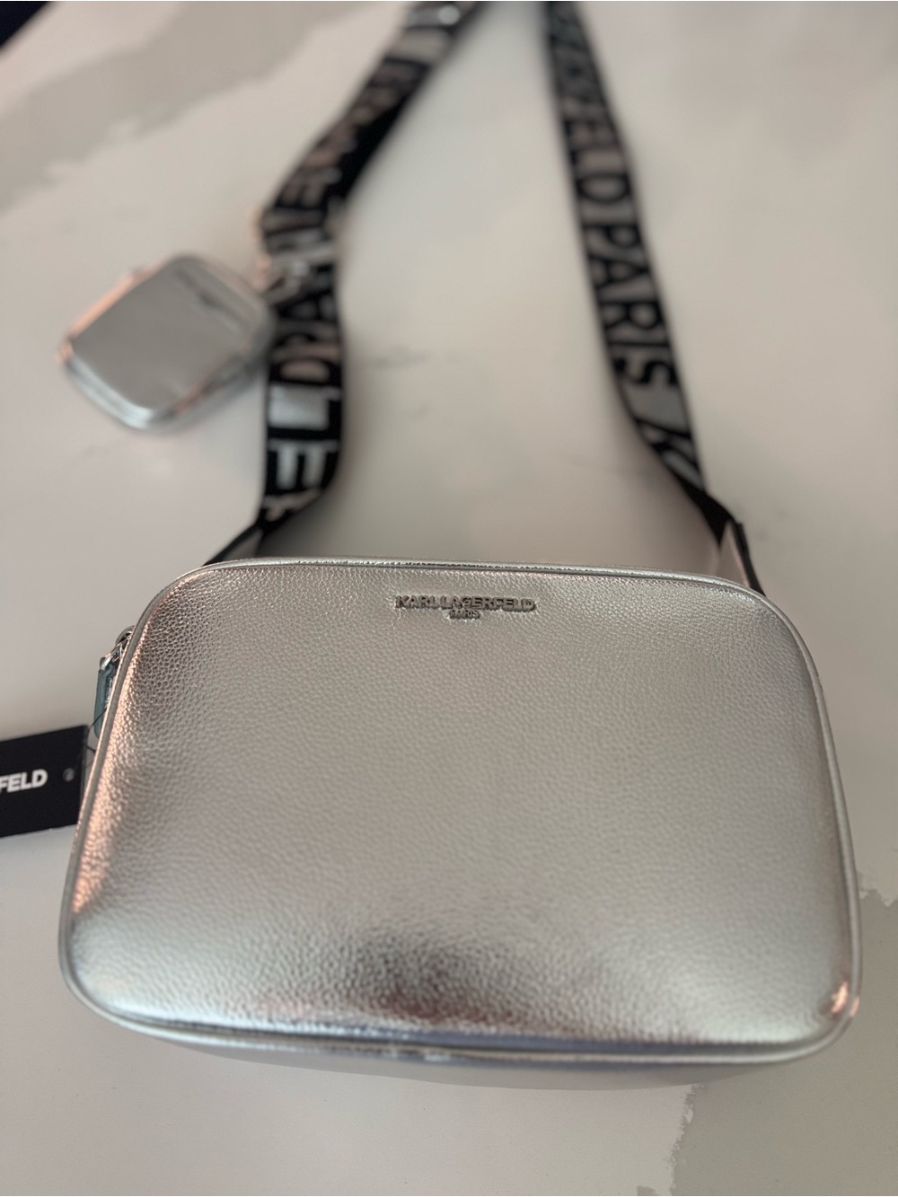 Karl Lagerfeld | Metallic Silver Leather | Camera Crossbody - Picture 4 of 10
